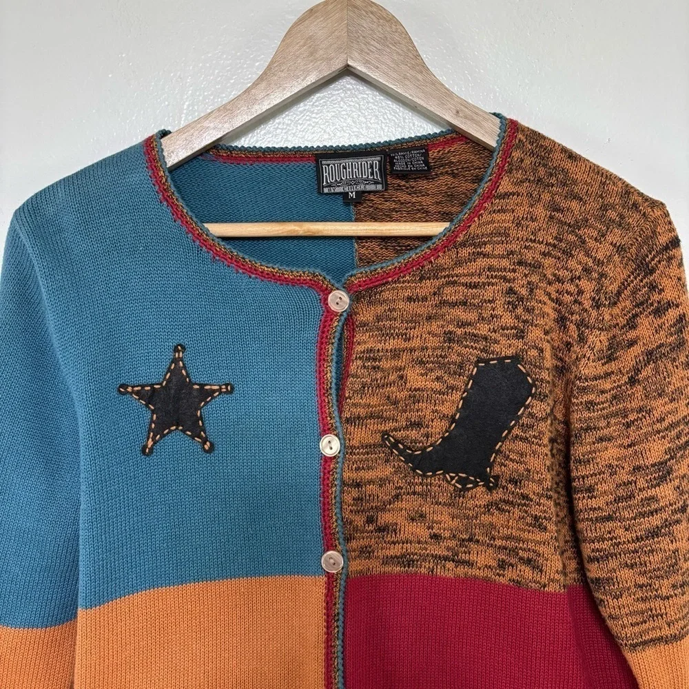 Rough Rider by Circle T Color Block Western Cardigan Sweater Size L Size M